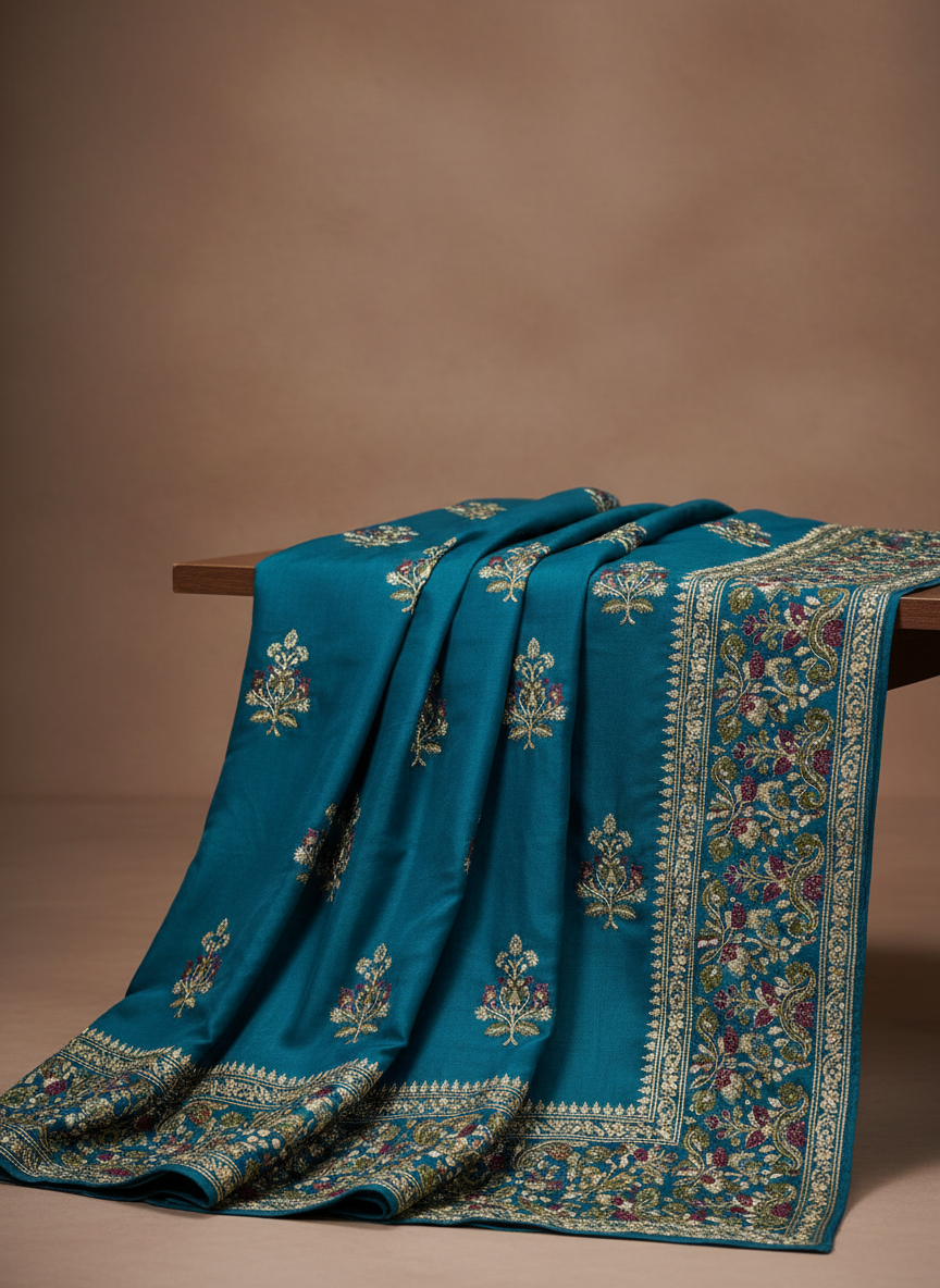 Teal Green Embroidered Unstitched Kurti